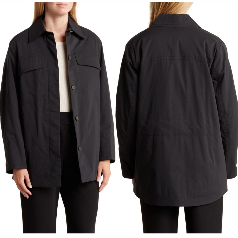 VINCE WOMENS LIGHTLY PADDED SHIRT JACKET COTTON BLEND BLACK SMALL NWOT